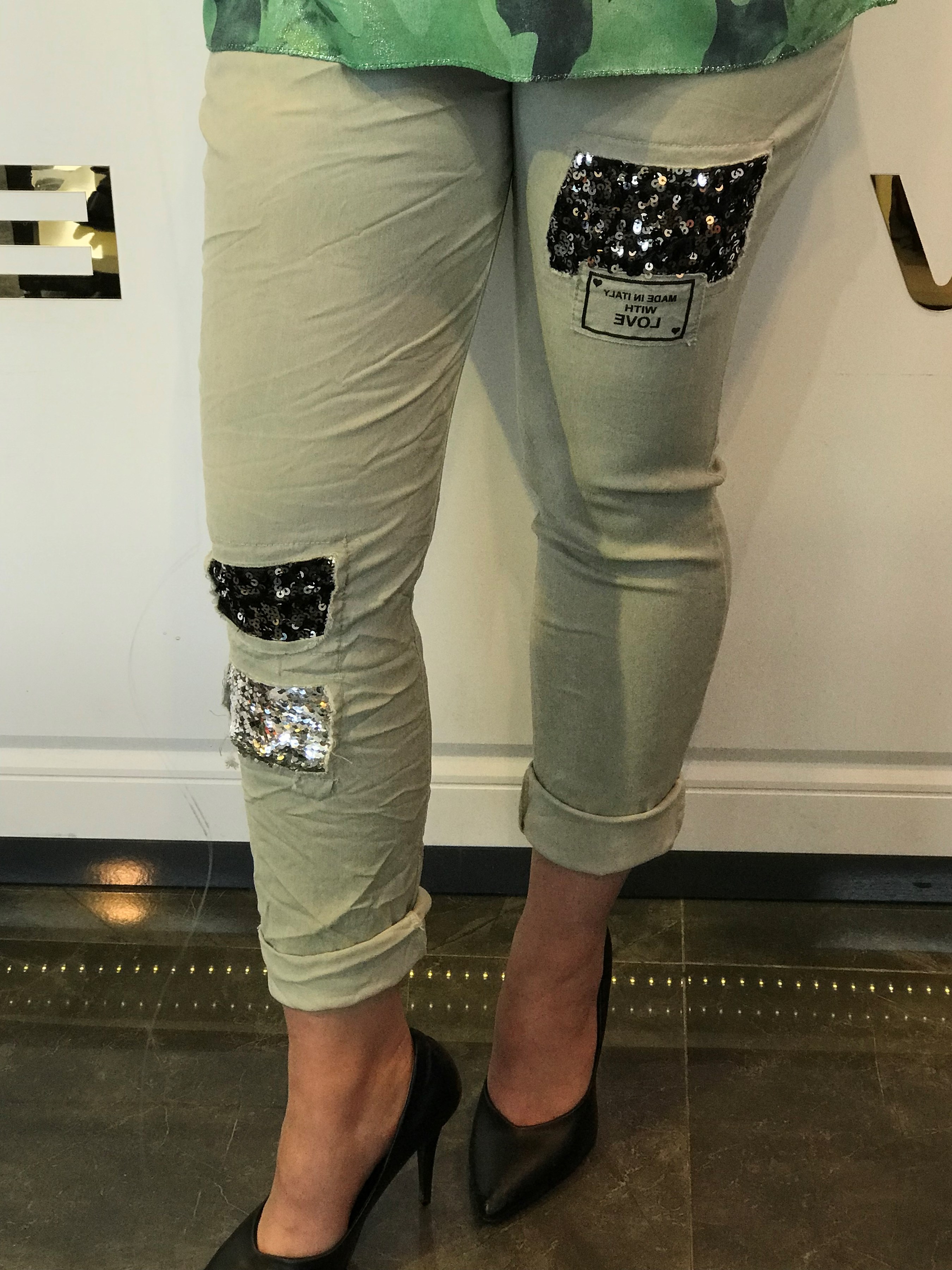 İthal Kare Pul Payetli Pantalon