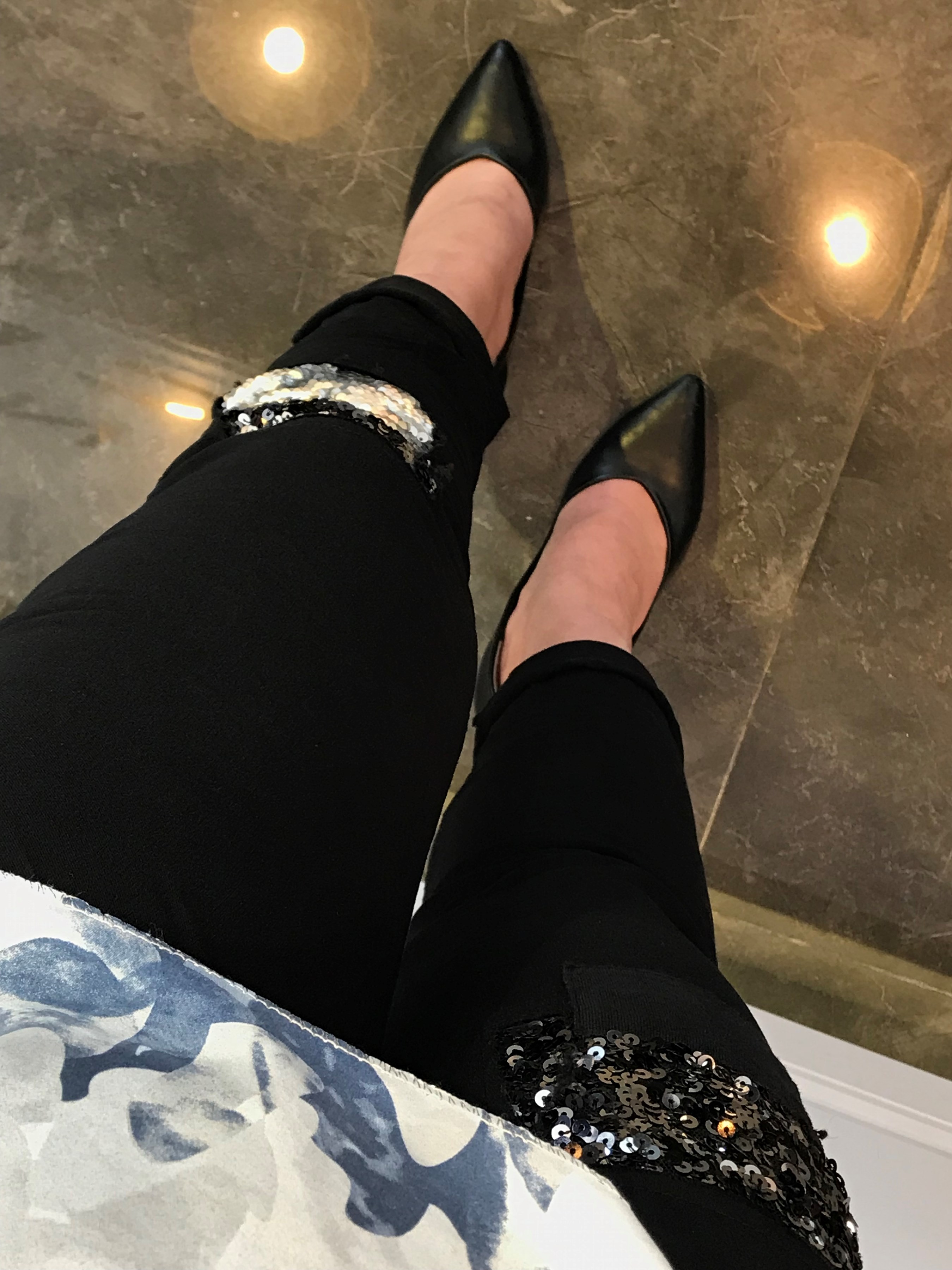 İthal Kare Pul Payetli Pantalon