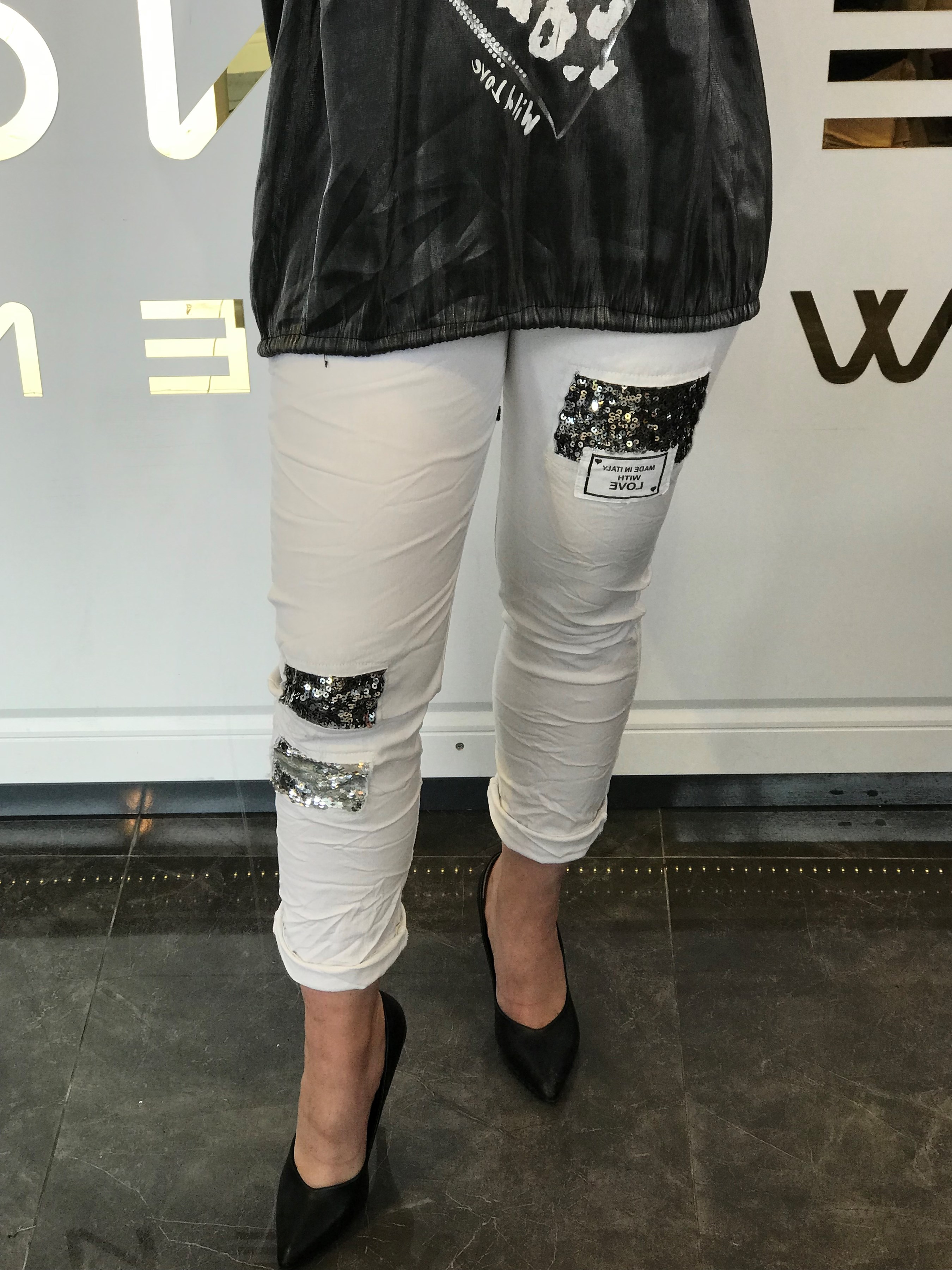 İthal Kare Pul Payetli Pantalon