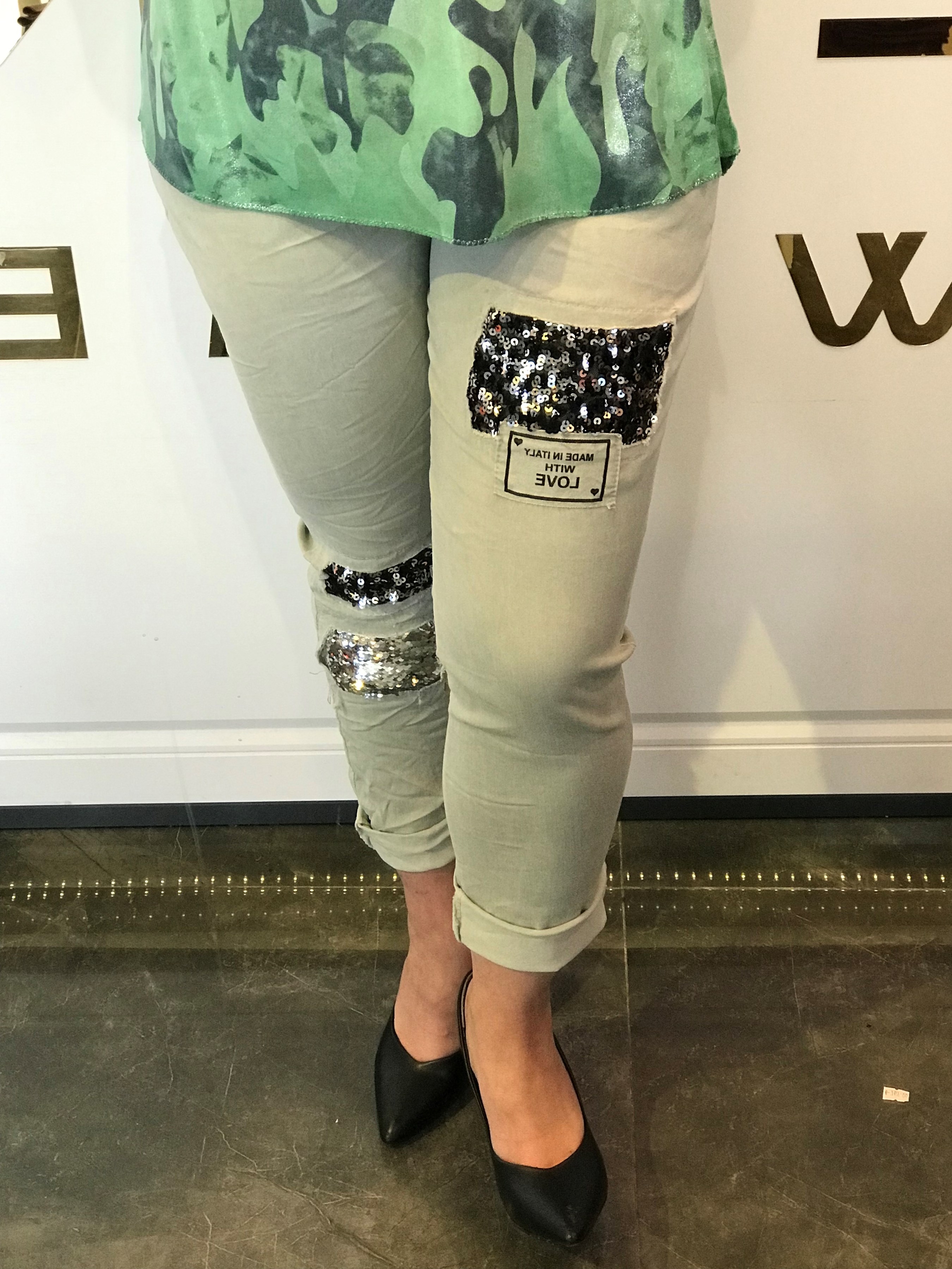 İthal Kare Pul Payetli Pantalon
