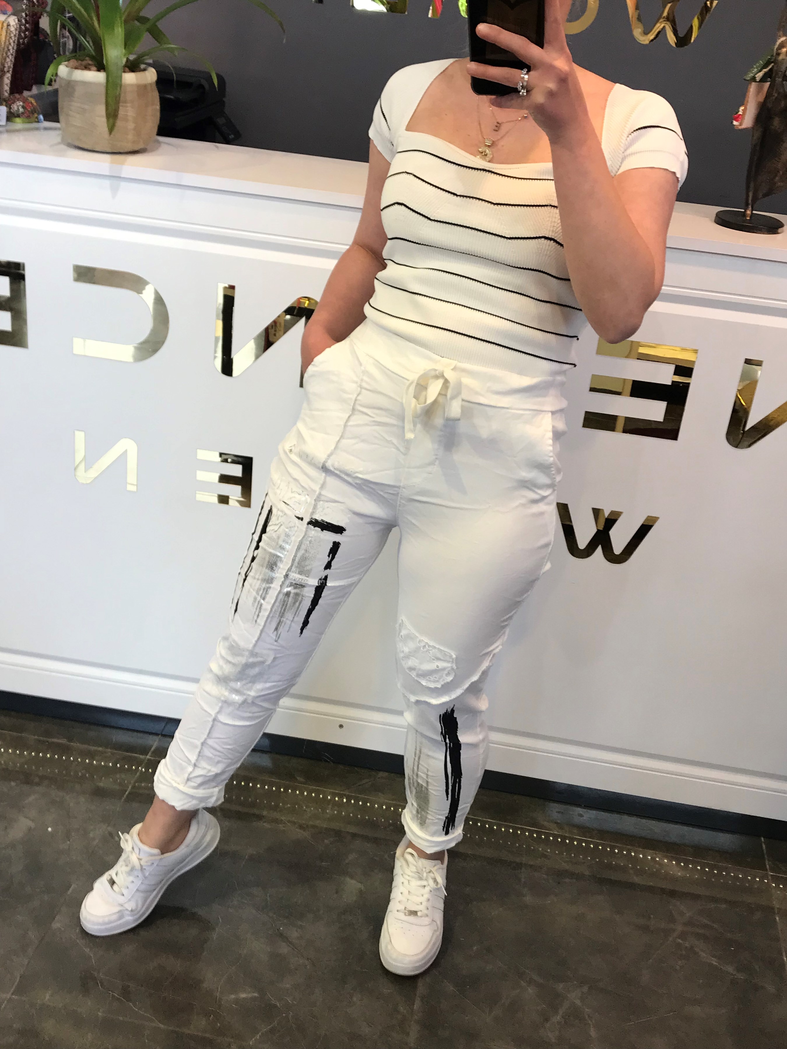 İthal  Varaklı Pul Payet Pantalon