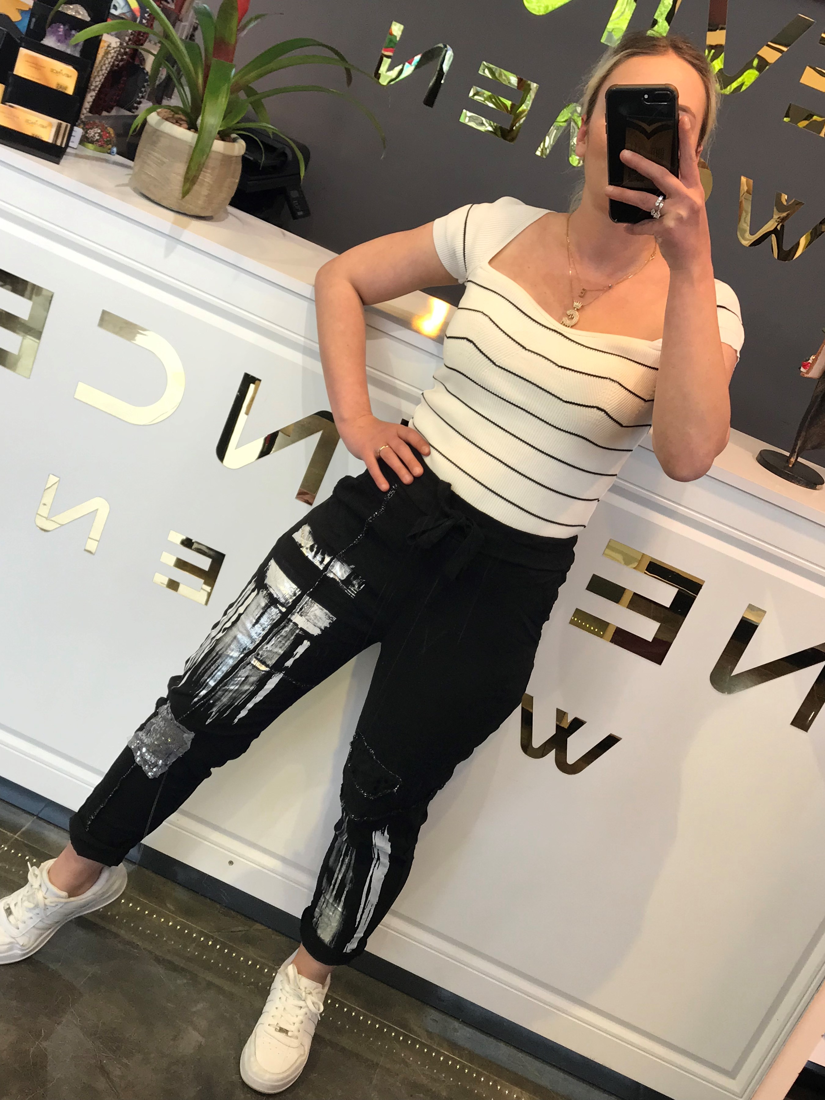 İthal  Varaklı Pul Payet Pantalon