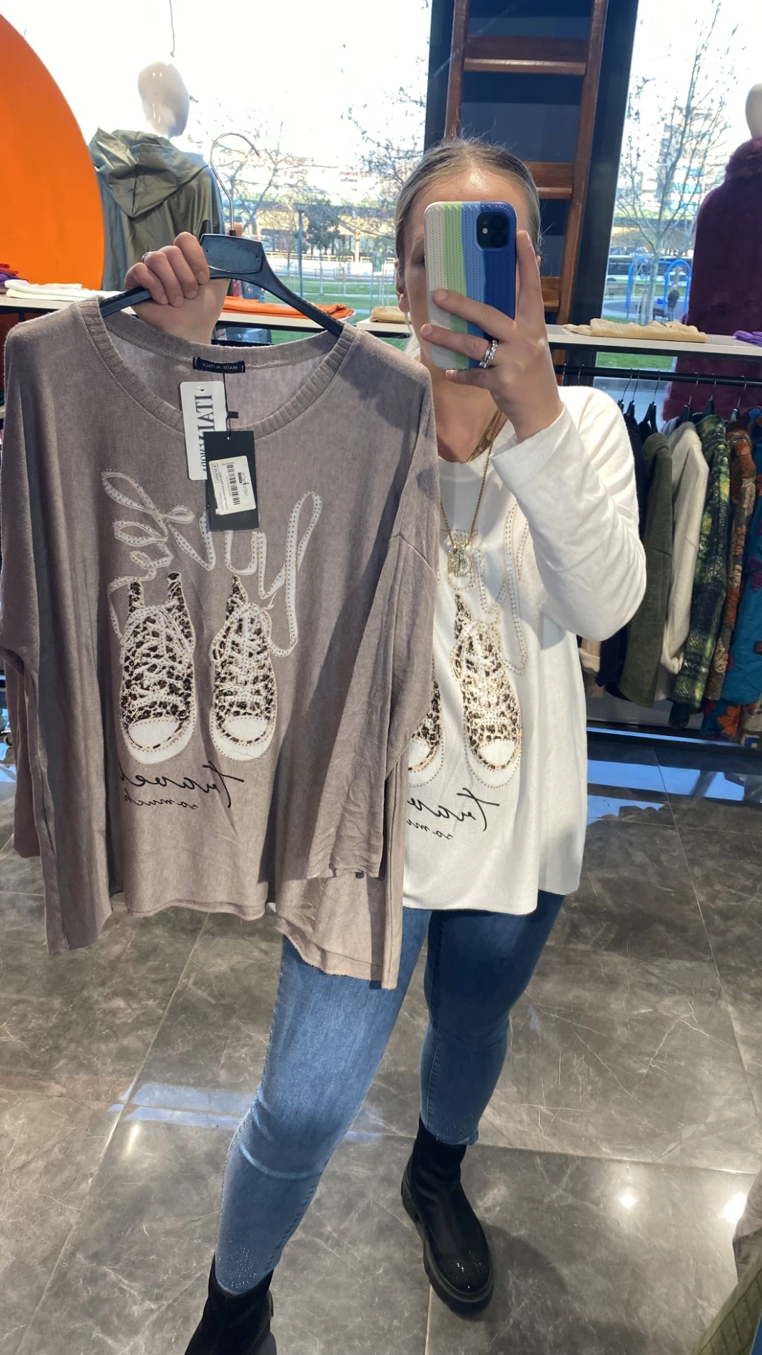 İtalyan Taşlı Ayakkabı Desen Bluz