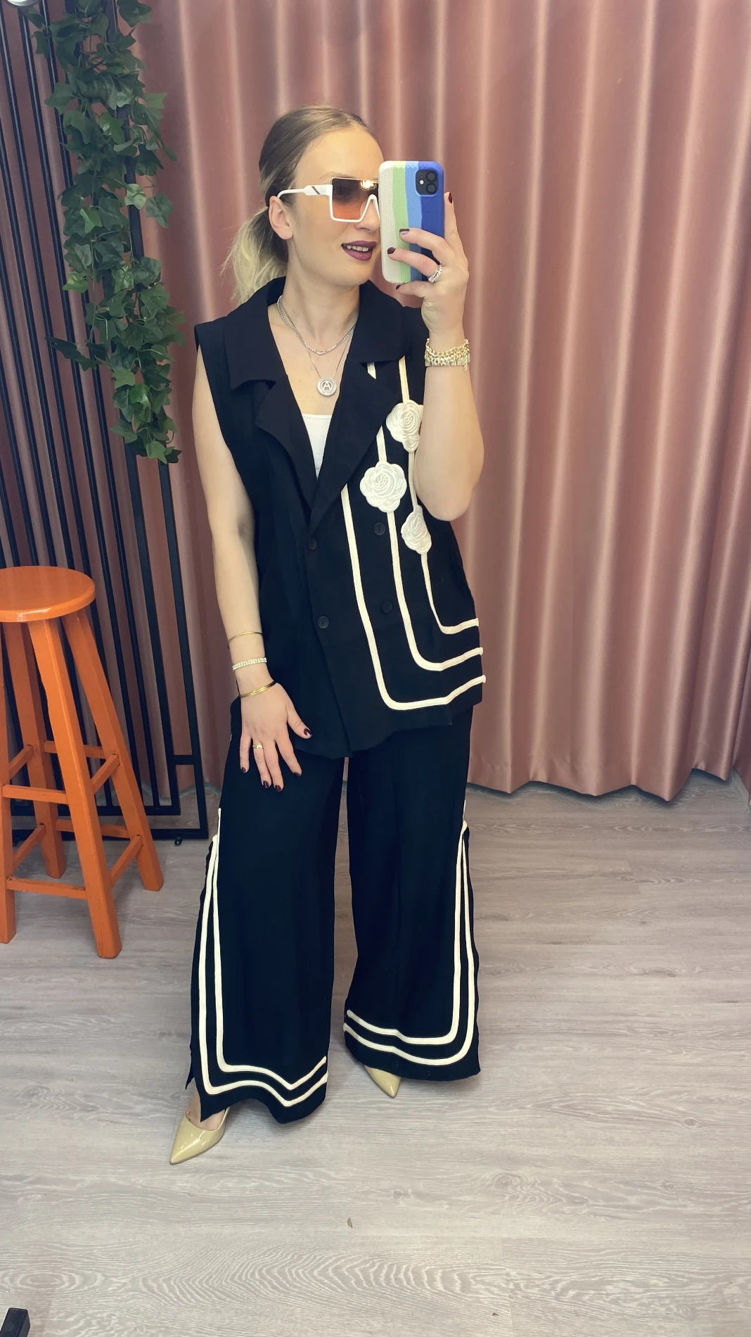 Dqmane  Gül Detaylı Biyeli Tasarım Takım