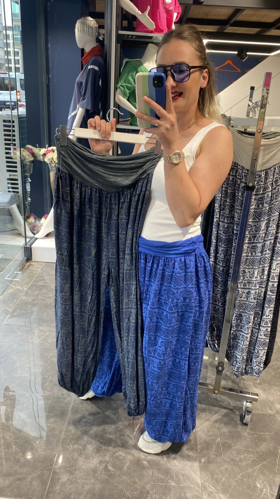 İtalyan Fil Desen Detaylı Şalvar Pantalon