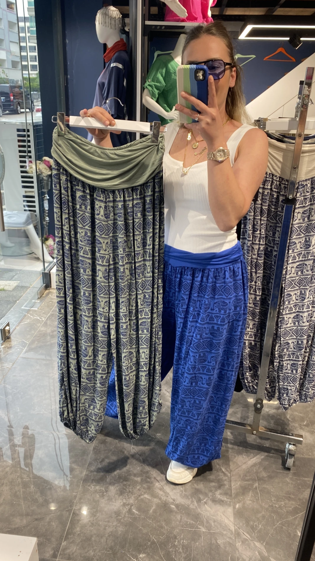 İtalyan Fil Desen Detaylı Şalvar Pantalon