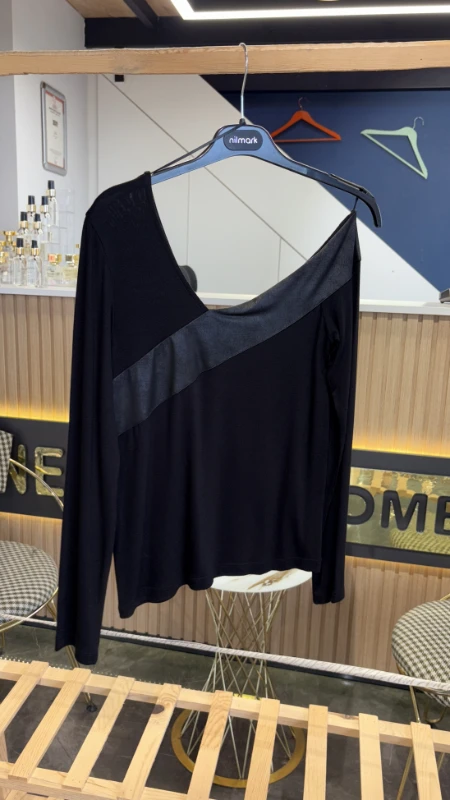 Nilmark Tasarım Deri Detaylı Bluz 5138